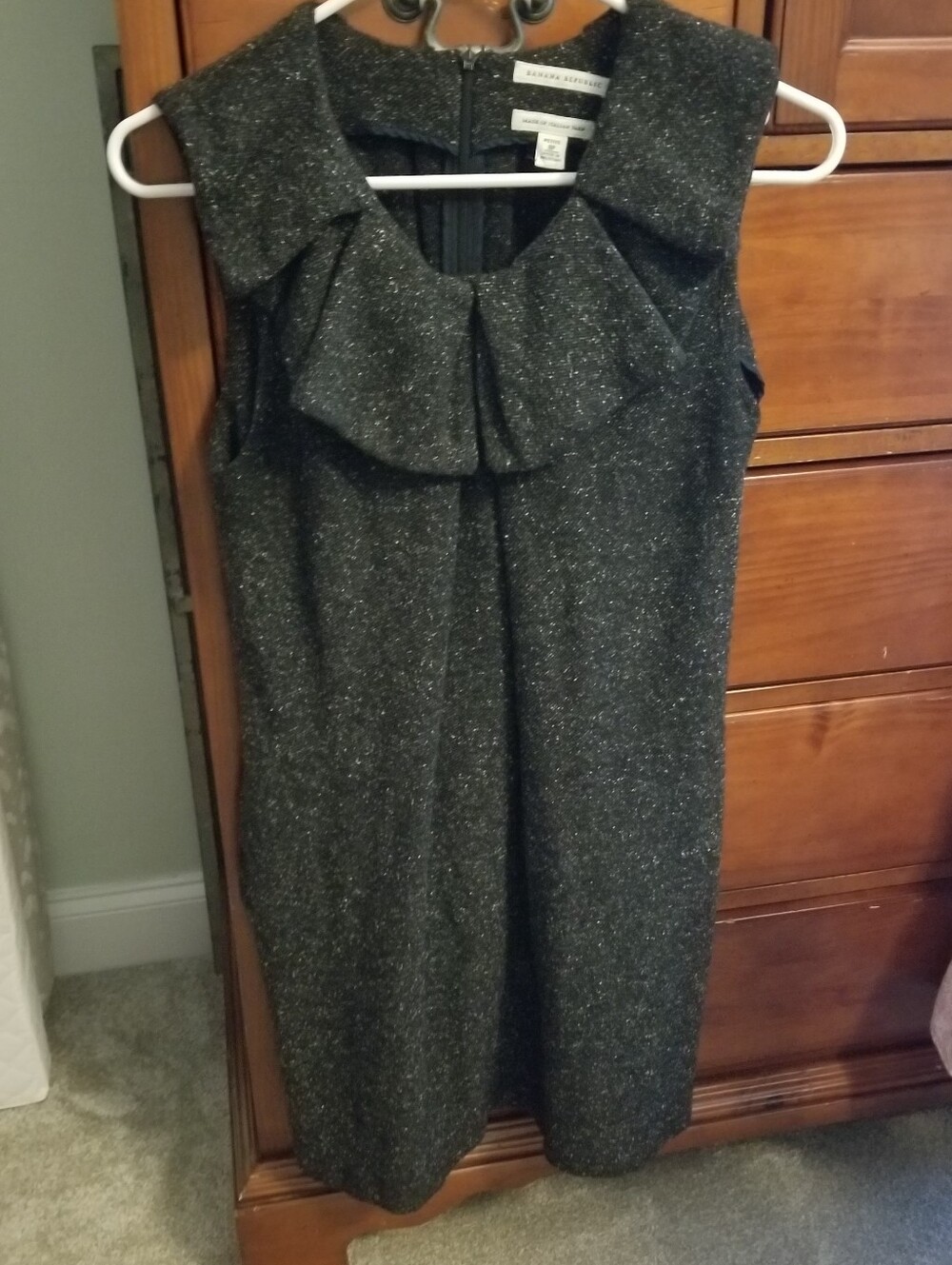 Banana Republic Charcoal Sparkle Ruffle-Neck Sheath Dress